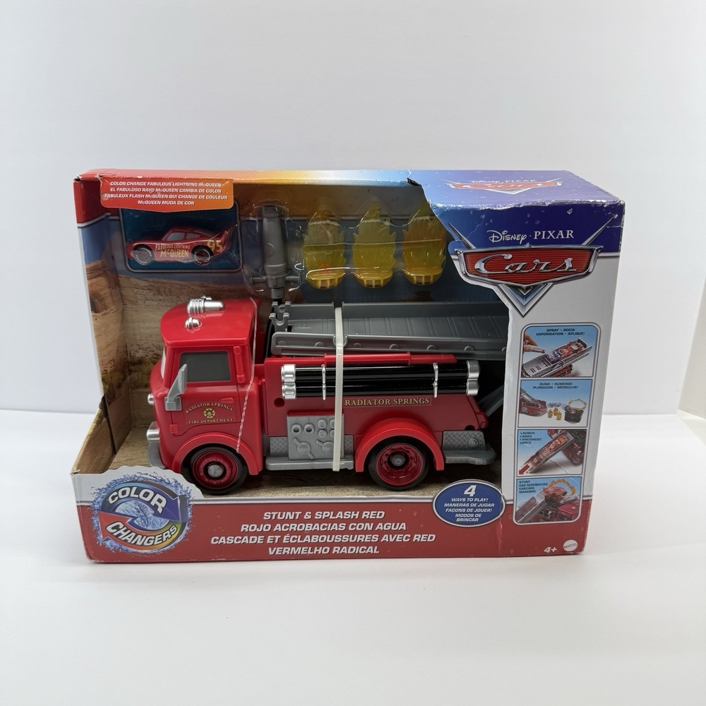 Mattel Cars Stunt & Splash Red Fire Truck with Color-Changer Lightning McQueen